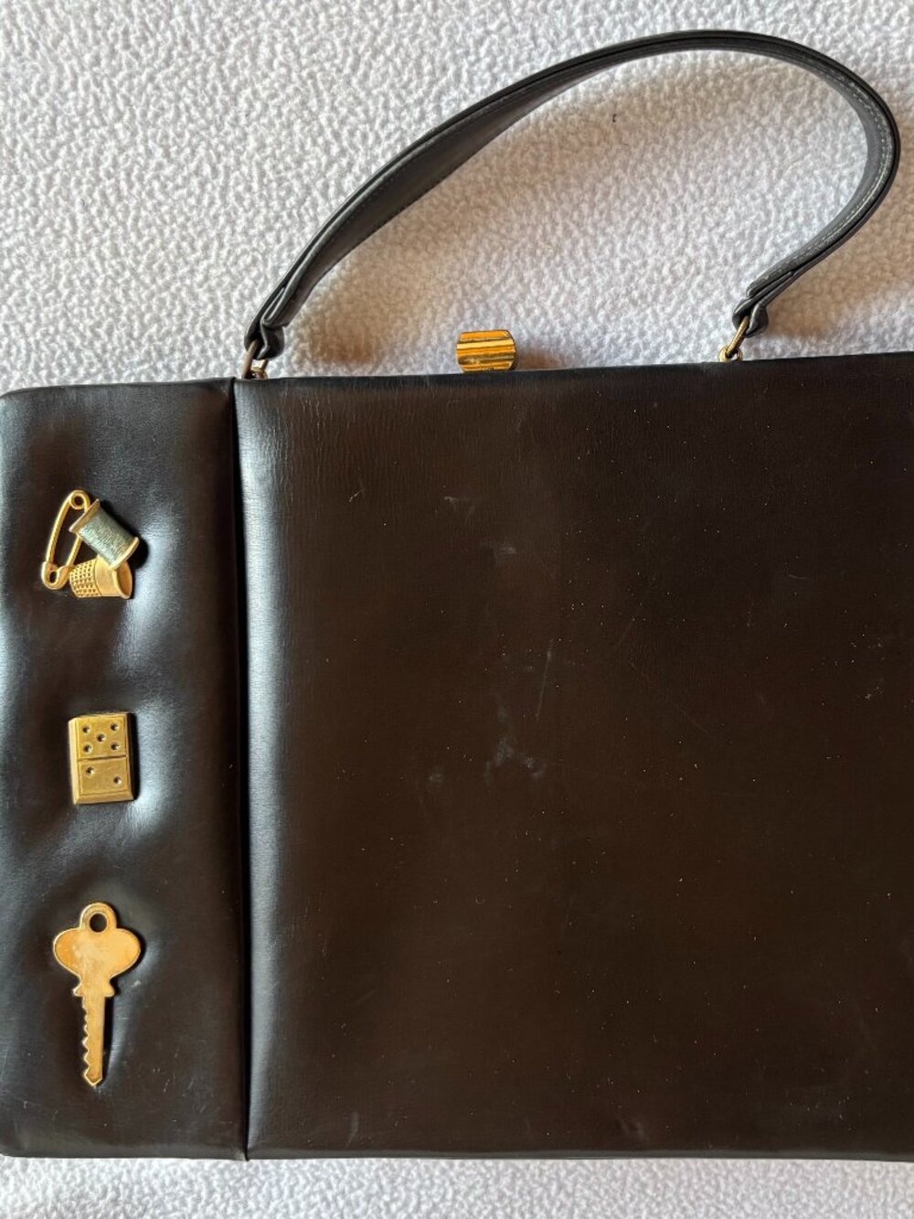 Vintage 1950s 1960s Koro Creations Black Leather Large Handbag Purse